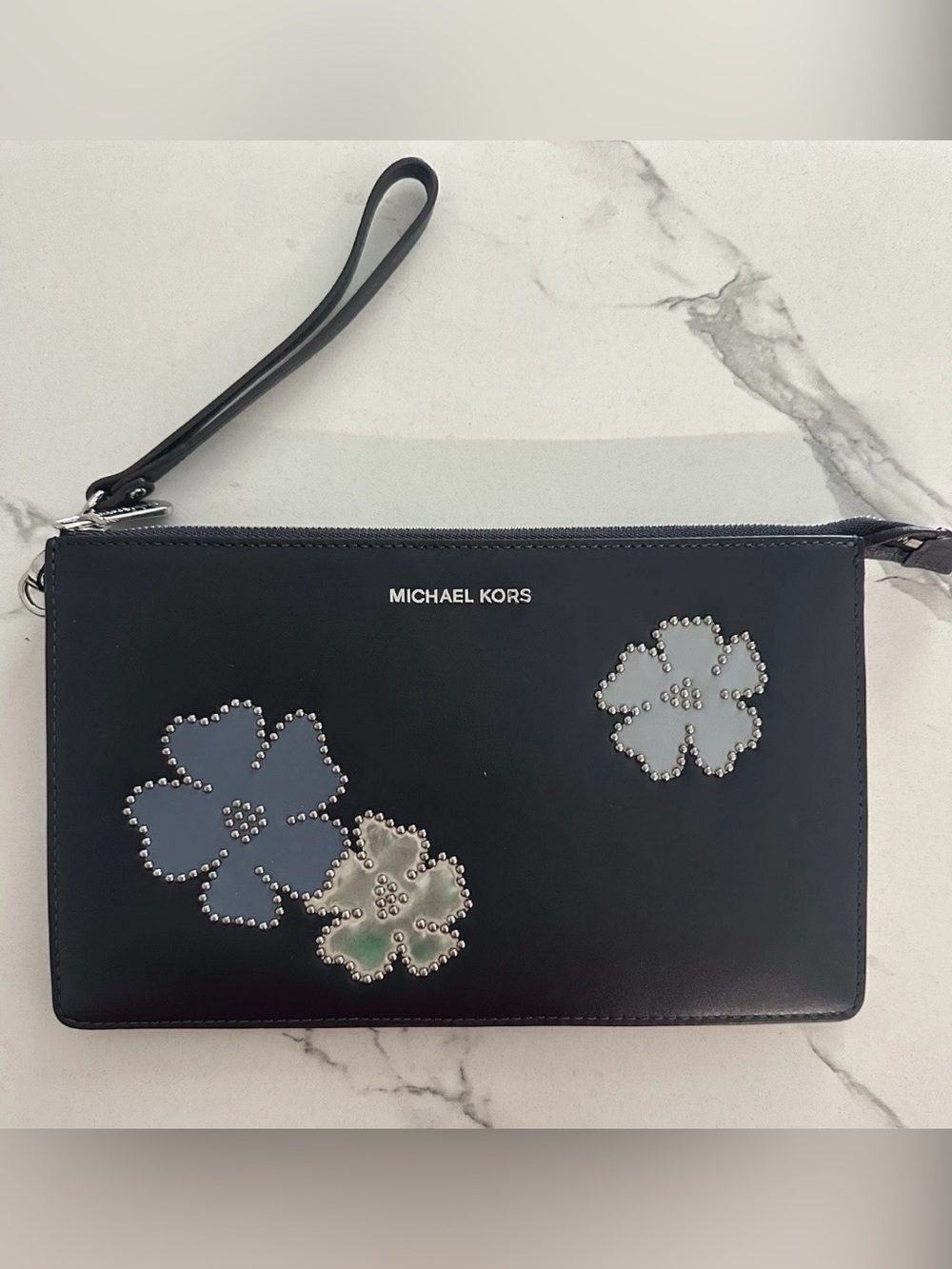 Michael Kors 3D Floral Wristlet Navy Blue – Excellent Condition
